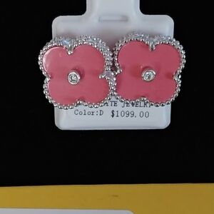Pink Clover Moissanite Diamond Earrings